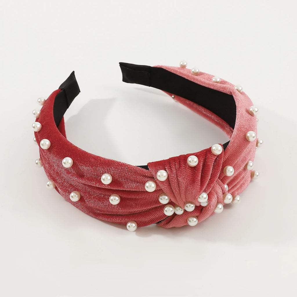 Corduroy Pearls Topknot Headbands Women Accessories