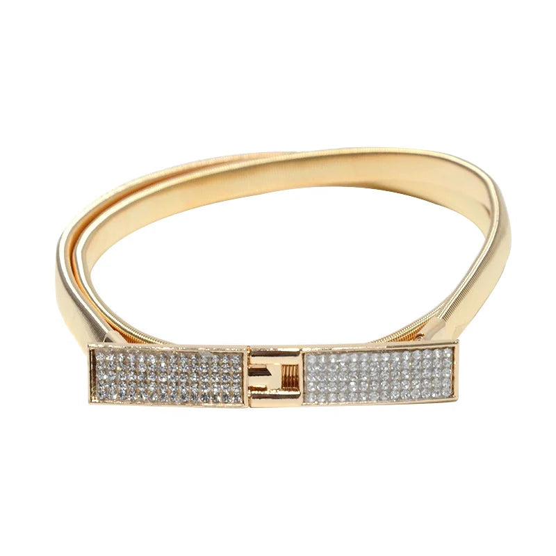 Square Rhinestone Chain Belt Silver Metal Thin Waistband Dress Decor