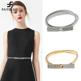 Square Rhinestone Chain Belt Silver Metal Thin Waistband Dress Decor