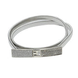 Square Rhinestone Chain Belt Silver Metal Thin Waistband Dress Decor