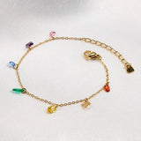 Stainless Steel 7-Color CZ Charm Bracelet for Women