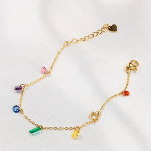Stainless Steel 7-Color CZ Charm Bracelet for Women