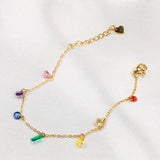 Stainless Steel 7-Color CZ Charm Bracelet for Women