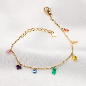 Stainless Steel 7-Color CZ Charm Bracelet for Women