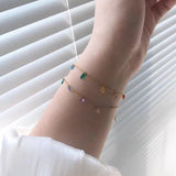 Stainless Steel 7-Color CZ Charm Bracelet for Women