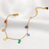 Stainless Steel 7-Color CZ Charm Bracelet for Women