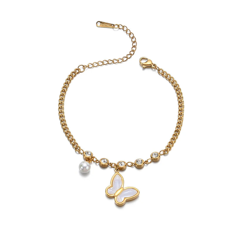 Stainless Steel Butterfly Charm Bangle Bracelet for Women