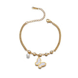 Stainless Steel Butterfly Charm Bangle Bracelet for Women
