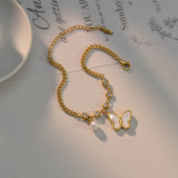 Stainless Steel Butterfly Charm Bangle Bracelet for Women