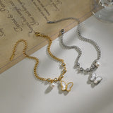 Stainless Steel Butterfly Charm Bangle Bracelet for Women