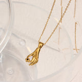 Stainless Steel Choker Hand Zircon Pendant 18k Plated Chain Necklace