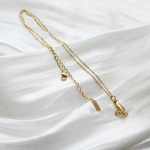 Stainless Steel Choker Hand Zircon Pendant 18k Plated Chain Necklace