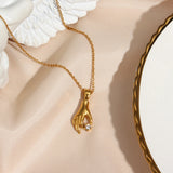 Stainless Steel Choker Hand Zircon Pendant 18k Plated Chain Necklace