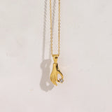Stainless Steel Choker Hand Zircon Pendant 18k Plated Chain Necklace
