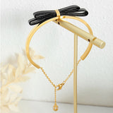 Golden Texture Leather Bow Bangle Bracelet for Women