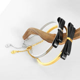 Golden Texture Leather Bow Bangle Bracelet for Women