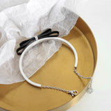 Golden Texture Leather Bow Bangle Bracelet for Women