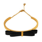 Golden Texture Leather Bow Bangle Bracelet for Women