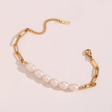 Stainless Steel Plated Paper Clip Chain Mix Freshwater Pearl Bracelets