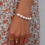 Stainless Steel Plated Paper Clip Chain Mix Freshwater Pearl Bracelets