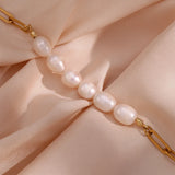Stainless Steel Plated Paper Clip Chain Mix Freshwater Pearl Bracelets