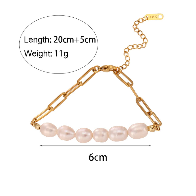 Stainless Steel Plated Paper Clip Chain Mix Freshwater Pearl Bracelets