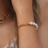 Stainless Steel Plated Paper Clip Chain Mix Freshwater Pearl Bracelets