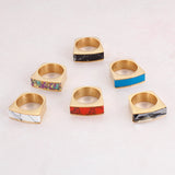 Stainless Steel Rings for Women Multicolor Crystal Glass Stone Finger Rings