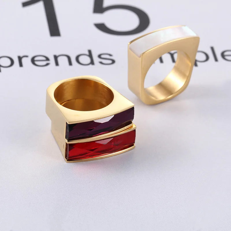 Stainless Steel Rings for Women Multicolor Crystal Glass Stone Finger Rings