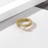 Stainless Steel Rings for Women Silver Rose-gold Shell Heart Woven Mesh