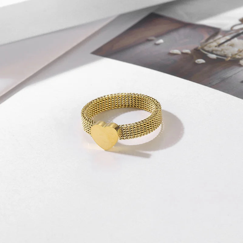Stainless Steel Rings for Women Silver Rose-gold Shell Heart Woven Mesh