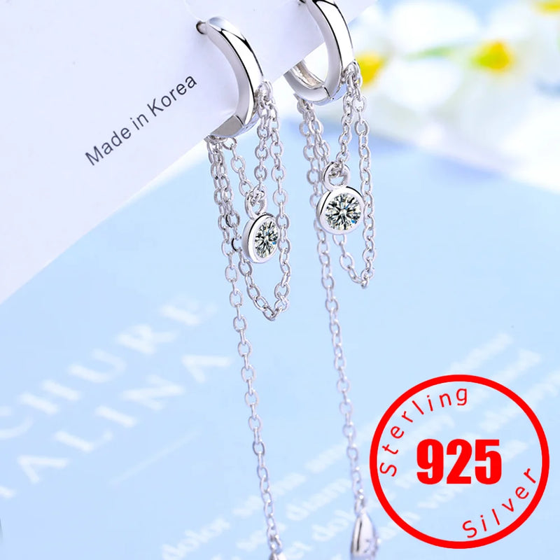 925 Silver Tassel Hoop Earrings for Women