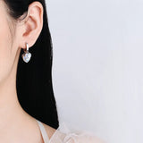 925 Silver Moonstone Heart Dangle Hoop Earrings for Women Girl