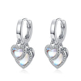925 Silver Moonstone Heart Dangle Hoop Earrings for Women Girl