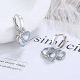 925 Silver Moonstone Heart Dangle Hoop Earrings for Women Girl