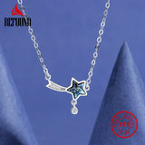 Star Zircon Inlay Necklace 925 Sterling Silver Shooting Star Pendant