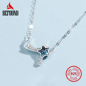 Star Zircon Inlay Necklace 925 Sterling Silver Shooting Star Pendant