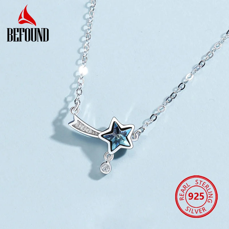 Star Zircon Inlay Necklace 925 Sterling Silver Shooting Star Pendant