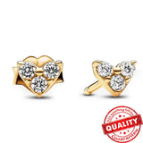 925 Silver 14k Plated Heart Stud Earrings - Butterfly Back Earring Gift