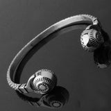Fitness Stainless Steel Polished Silver Bracelet 3D Pattern Headset