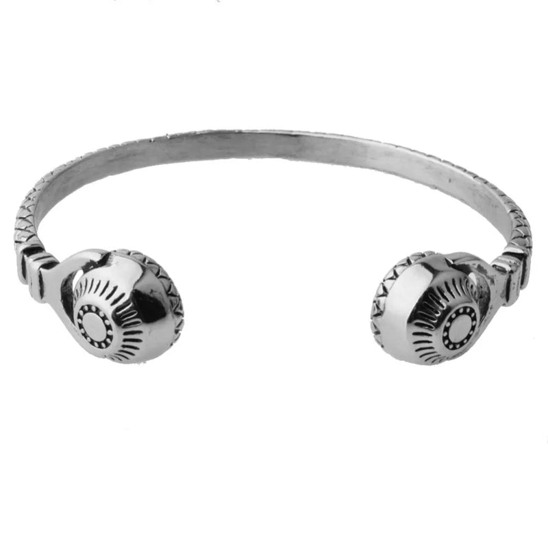 Fitness Stainless Steel Polished Silver Bracelet 3D Pattern Headset