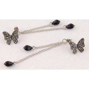 Crystal Butterfly Water Drop Tassel Long Earrings