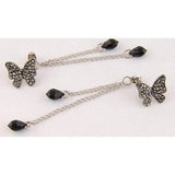 Crystal Butterfly Water Drop Tassel Long Earrings