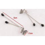 Crystal Butterfly Water Drop Tassel Long Earrings