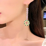 Sunflower Petal Tassel Earrings with Zircon Stones