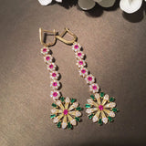 Sunflower Petal Tassel Earrings with Zircon Stones
