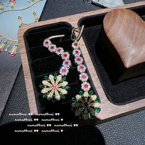 Sunflower Petal Tassel Earrings with Zircon Stones