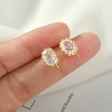 Egg-Shaped Ice Zircon Lace Band Silver Needle Ear Stud DIY 2pcs