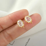 Egg-Shaped Ice Zircon Lace Band Silver Needle Ear Stud DIY 2pcs