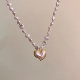 Love Heart Water Drop Pendant Necklace Pearl Beads Choker for Women